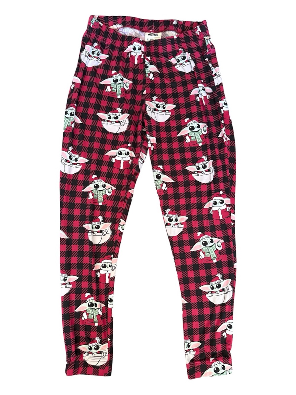 Women’s Red & Black Buffalo Plaid Baby Yoda Pajama Pants